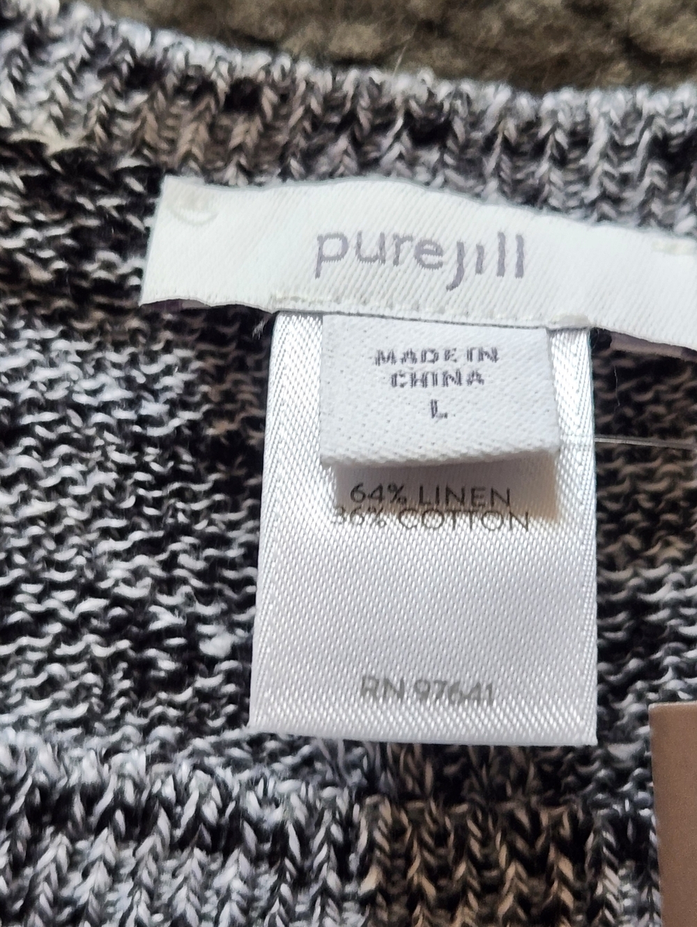PURE JILL Women's Top Large Black White Linen Cotton Sweater Summer NEW - Picture 3 of 9